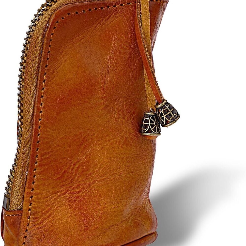 Vintage Genuine Leather Zipper Coin Purse, Medieval Cowhide Change Holder Coin P